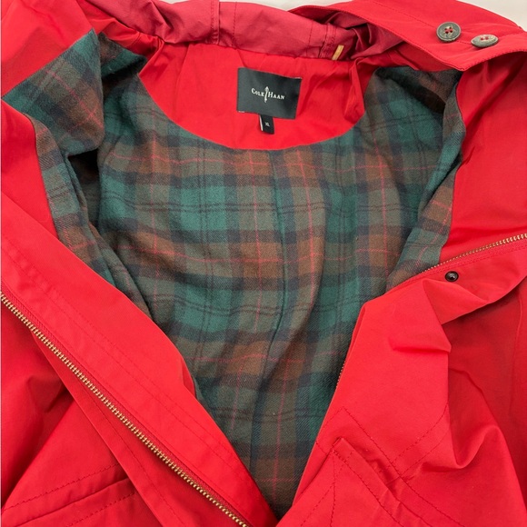 Cole Haan Jacket Coat Women's X-Large Red Rain Belted Hooded Flannel Lined - Picture 5 of 8